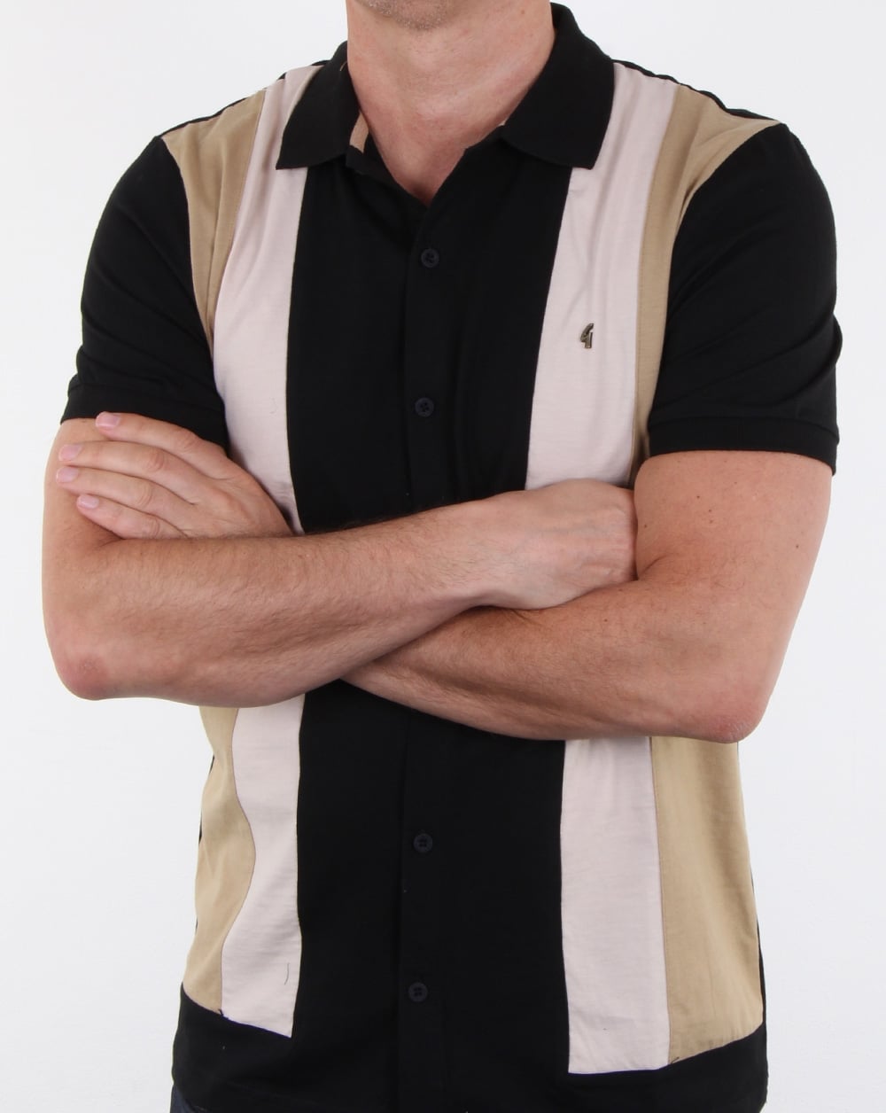 Gabicci Vintage Pulp Full Button Polo Shirt Black
