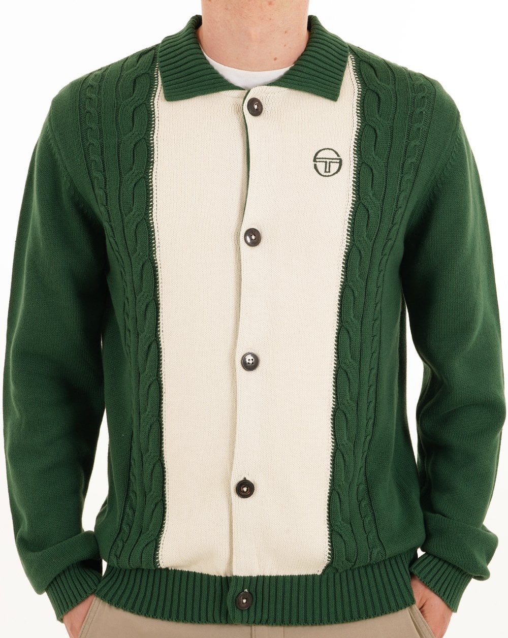 Sergio Tacchini Cable Knit Cardigan Green Gardenia