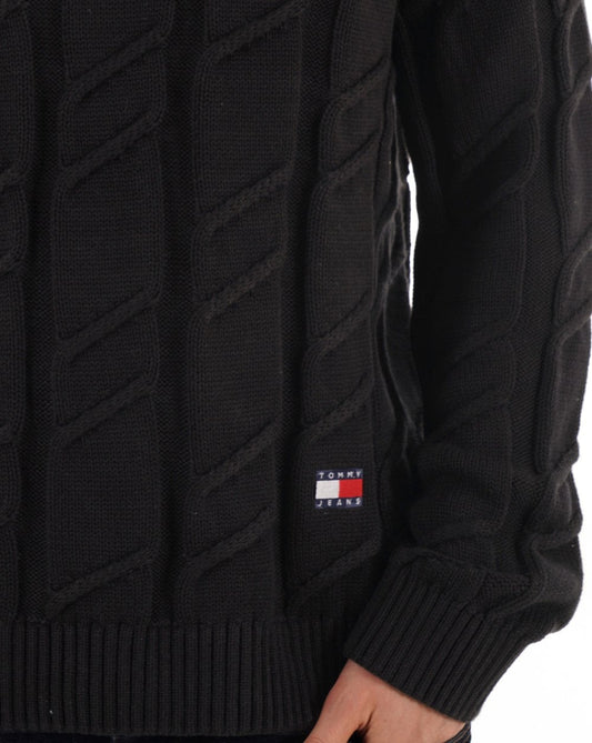 Tommy Hilfiger Tommy Jeans Grobstrickpullover mit Zopfmuster, Schwarz