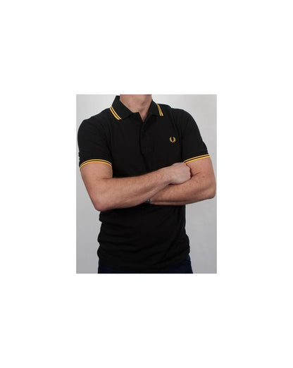 Fred Perry Poloshirt mit Doppelstreifen Schwarz/Gelb