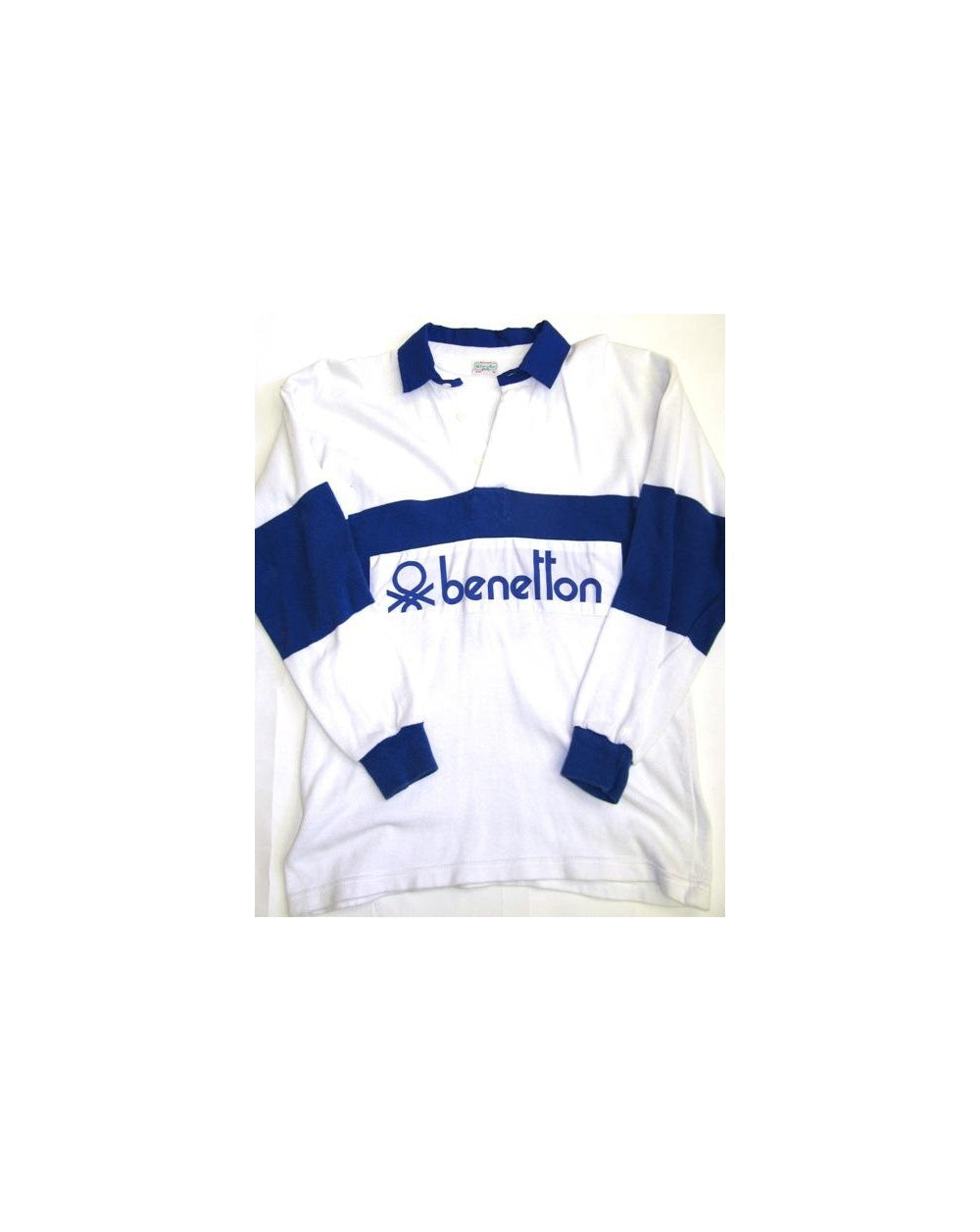 Benetton Rugby Vintage 80er Sweatshirt Weiß/Marineblau