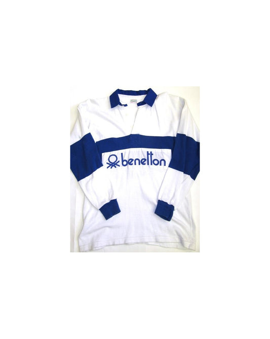 Benetton Benetton Rugby Vintage 80er Sweatshirt Weiß/Marineblau