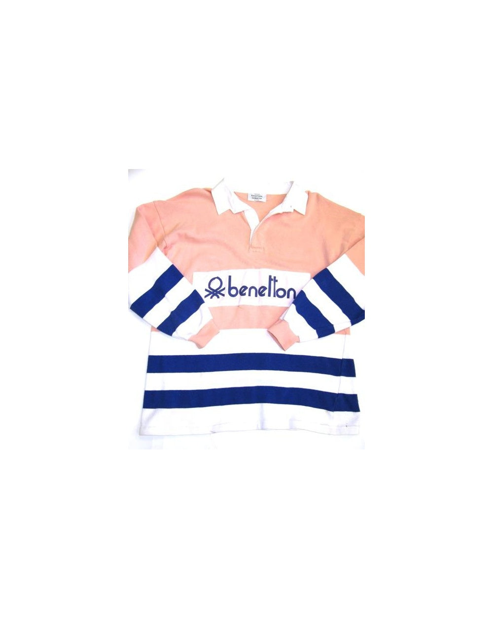 Benetton Rugby Vintage 80er Sweatshirt Pfirsich/Marineblau/Weiß