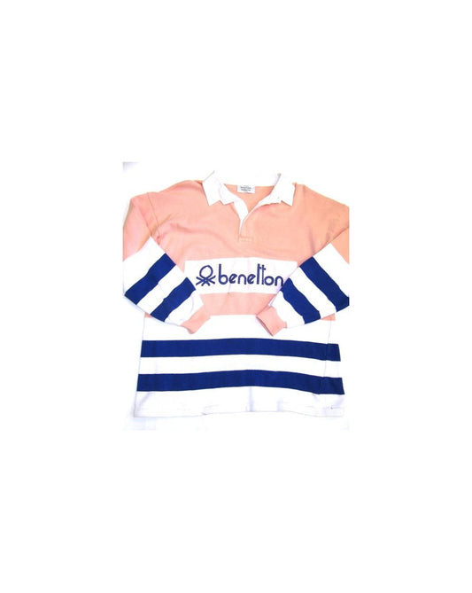 Benetton Benetton Rugby Vintage 80er Sweatshirt Pfirsich/Marineblau/Weiß