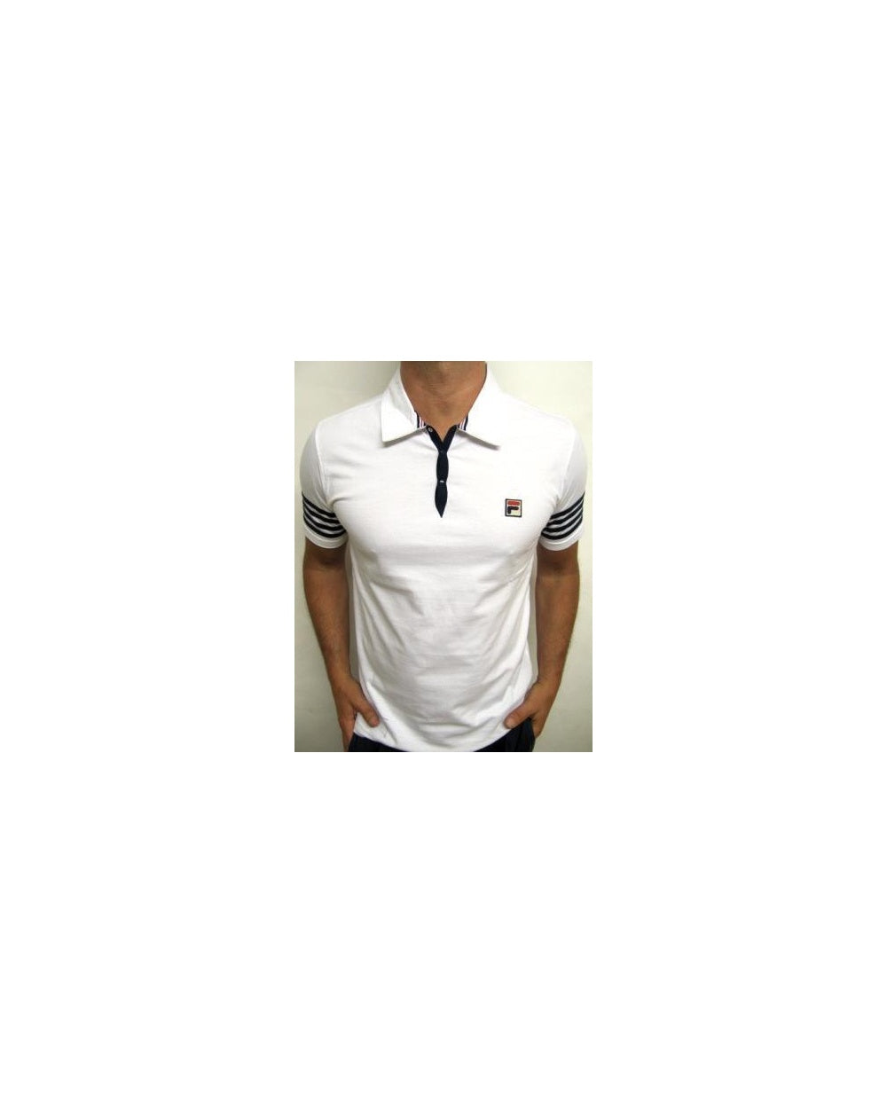 Fila Vintage 4-Streifen-Poloshirt Weiß/Marineblau