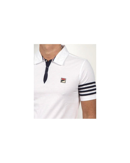 Fila Vintage 4-Streifen-Poloshirt Weiß/Marineblau