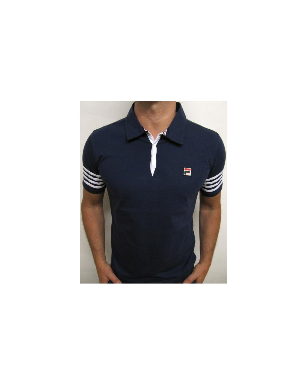 Fila Vintage 4-Streifen-Poloshirt Marineblau/Weiß