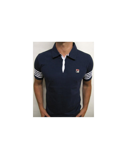 Fila Vintage 4-Streifen-Poloshirt Marineblau/Weiß
