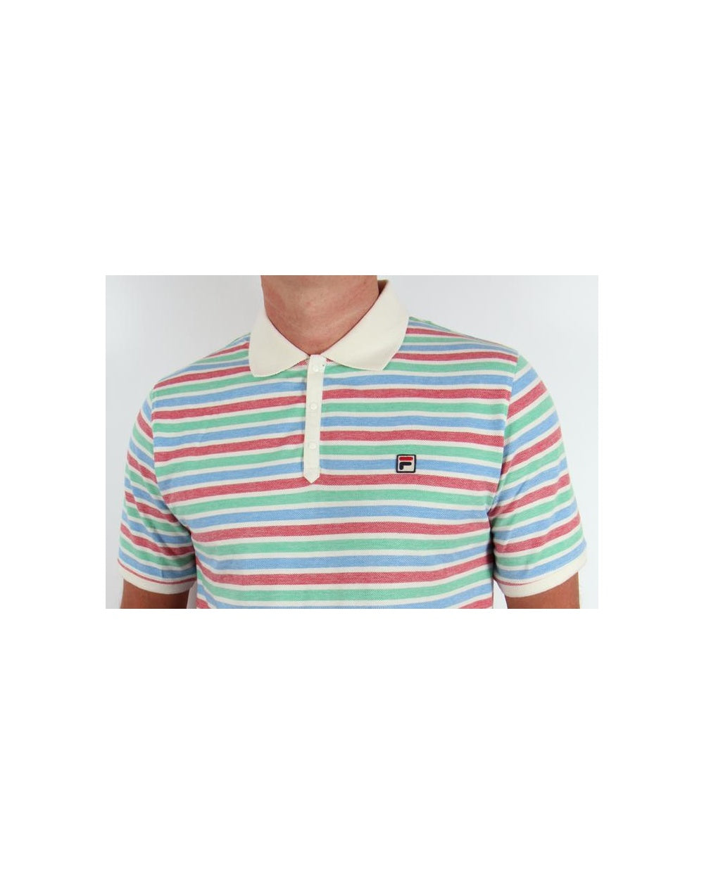 Fila Vintage Paradocks Gestreiftes Poloshirt Gardenia/Rot/Grün