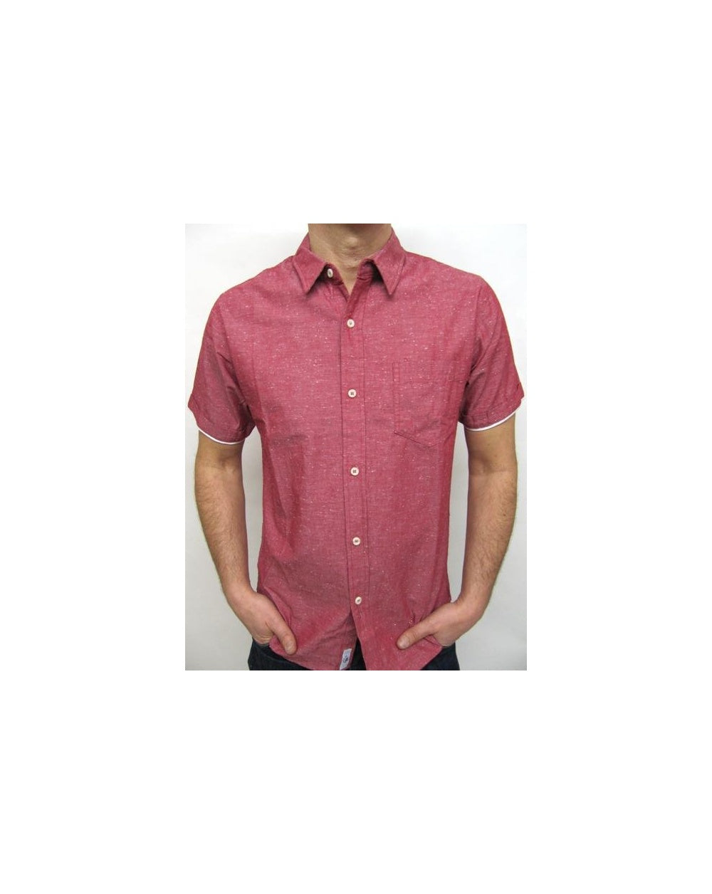 Bellfield Kurzarm Chambray Hemd Rot