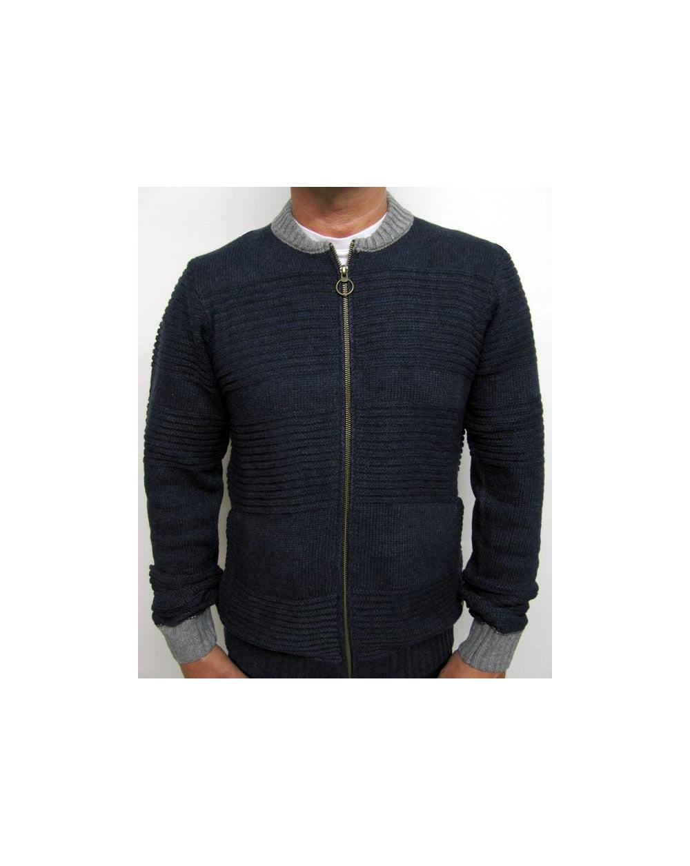 Bellfield Baffin Strickpullover mit Reißverschluss, Marineblau