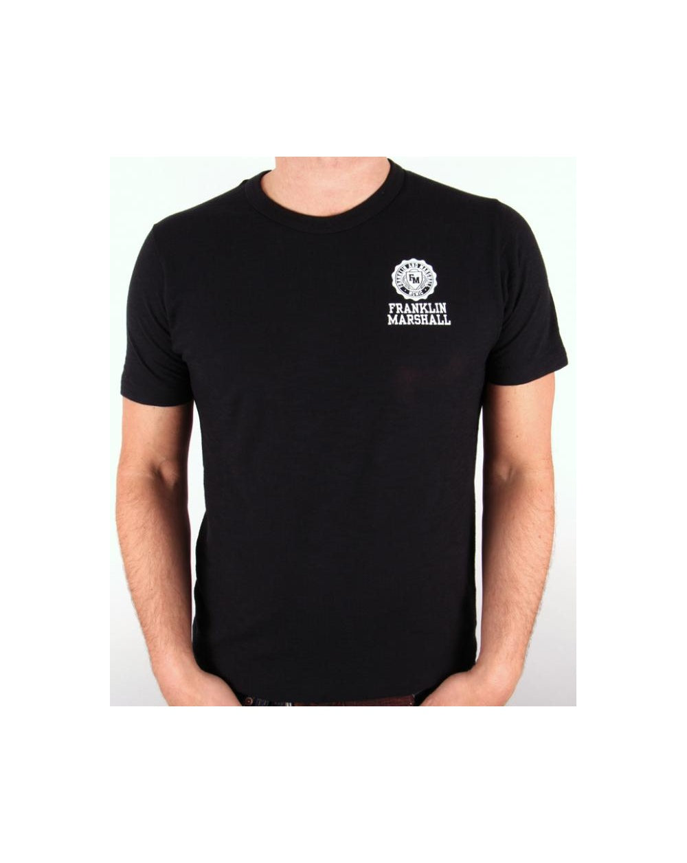 Franklin And Marshall T-Shirt Circle Logo Schwarz Meliert