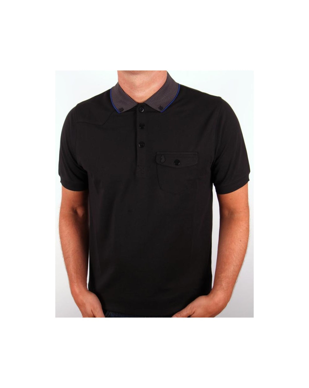 Luke Landbright Poloshirt mit gestreiftem Kragen in Schwarz