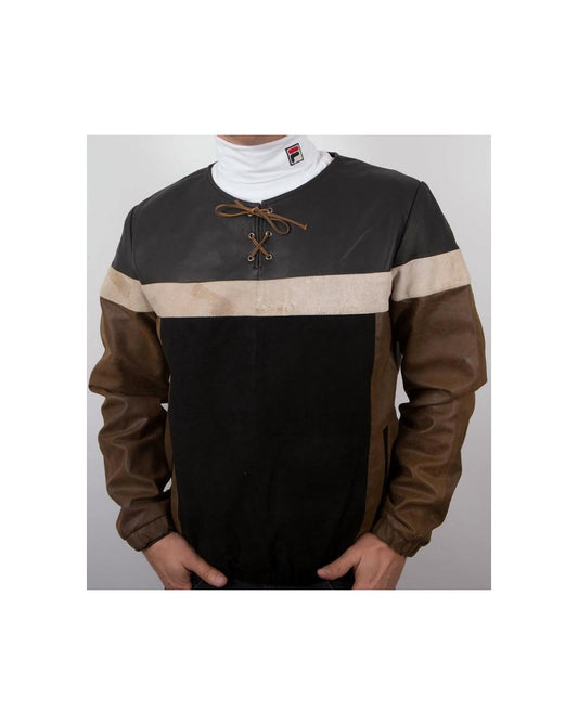 80er Casual Classics Patchwork Lederjacke - Wildleder und Leder Braun