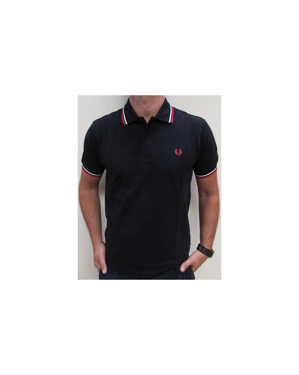 Fred Perry Twin Tipped Poloshirt Dunkelmarineblau/Rot/Weiß