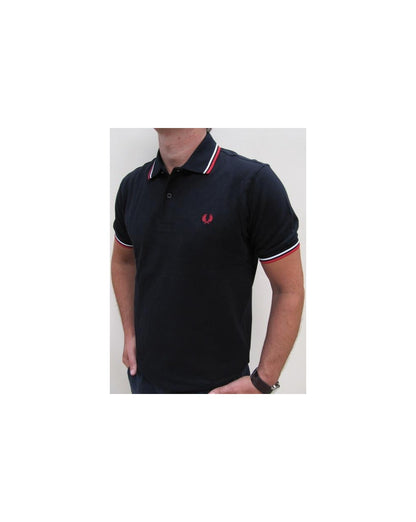 Fred Perry Twin Tipped Poloshirt Dunkelmarineblau/Rot/Weiß