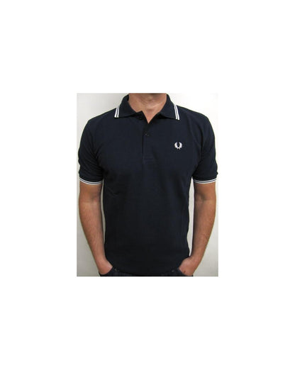 Fred Perry – Poloshirt mit Doppelstreifen, Marineblau/Weiß 