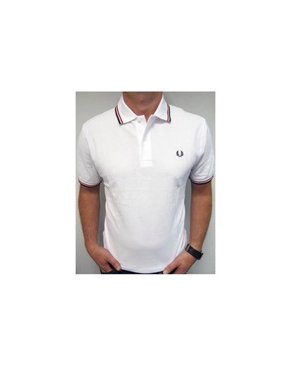 Fred Perry Poloshirt mit Doppelstreifen Weiß/Rot/Marineblau 