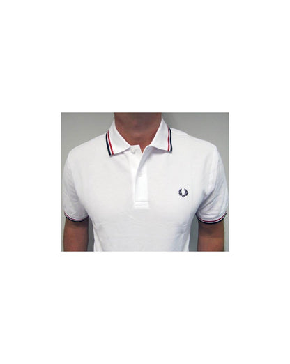 Fred Perry Poloshirt mit Doppelstreifen Weiß/Rot/Marineblau 