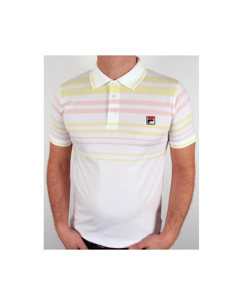 Fila Vintage Geeza Point Poloshirt Weiß/Rosa/Gelb 