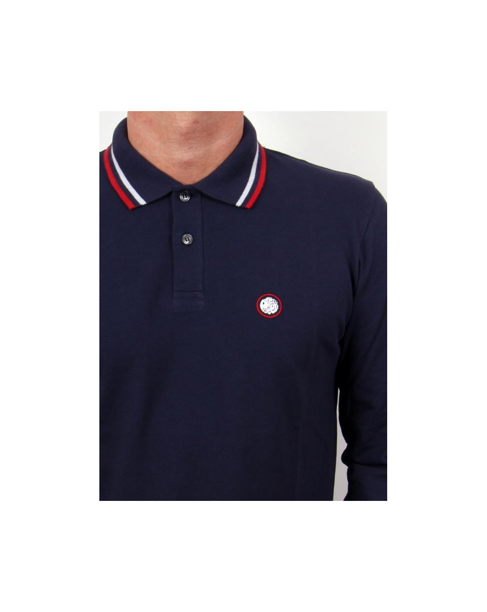 Pretty Green – Langärmliges Poloshirt mit Streifen in Marineblau