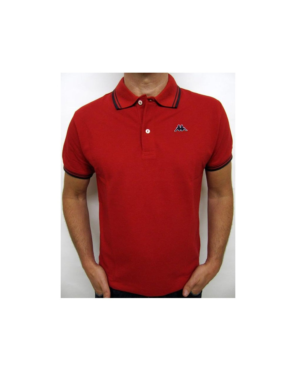 Robe Di Kappa – Poloshirt mit Doppelstreifen, Rot/Marineblau