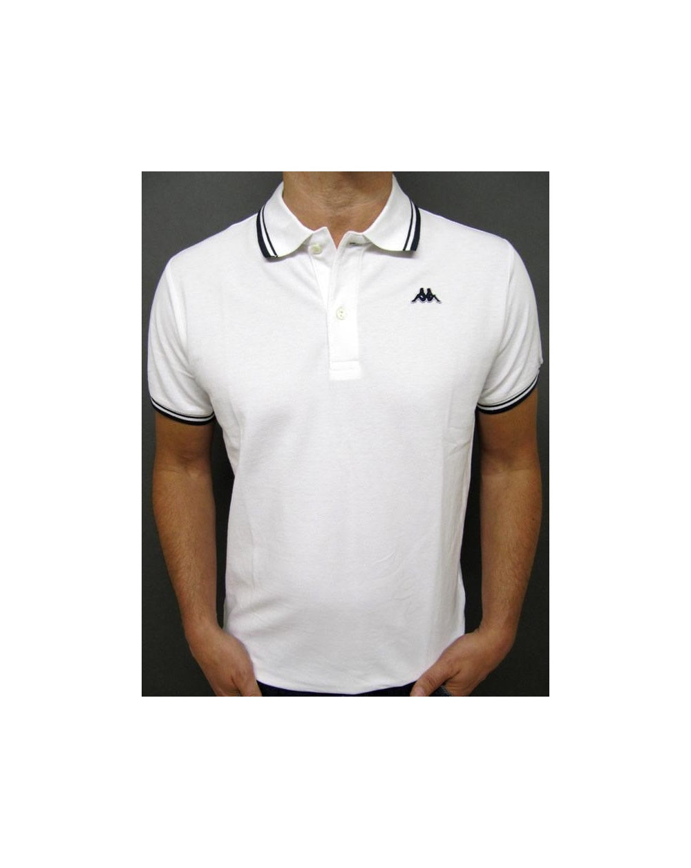 Robe Di Kappa – Poloshirt mit Doppelstreifen, Weiß/Marineblau