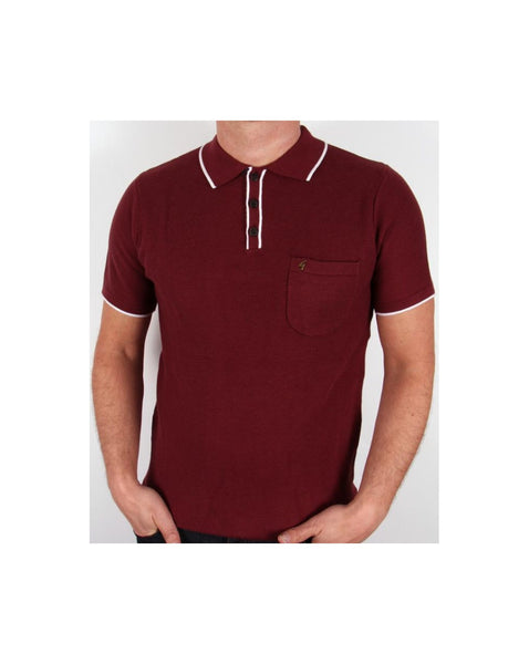 Gabicci Vintage Waffle Knitted Polo Shirt Port