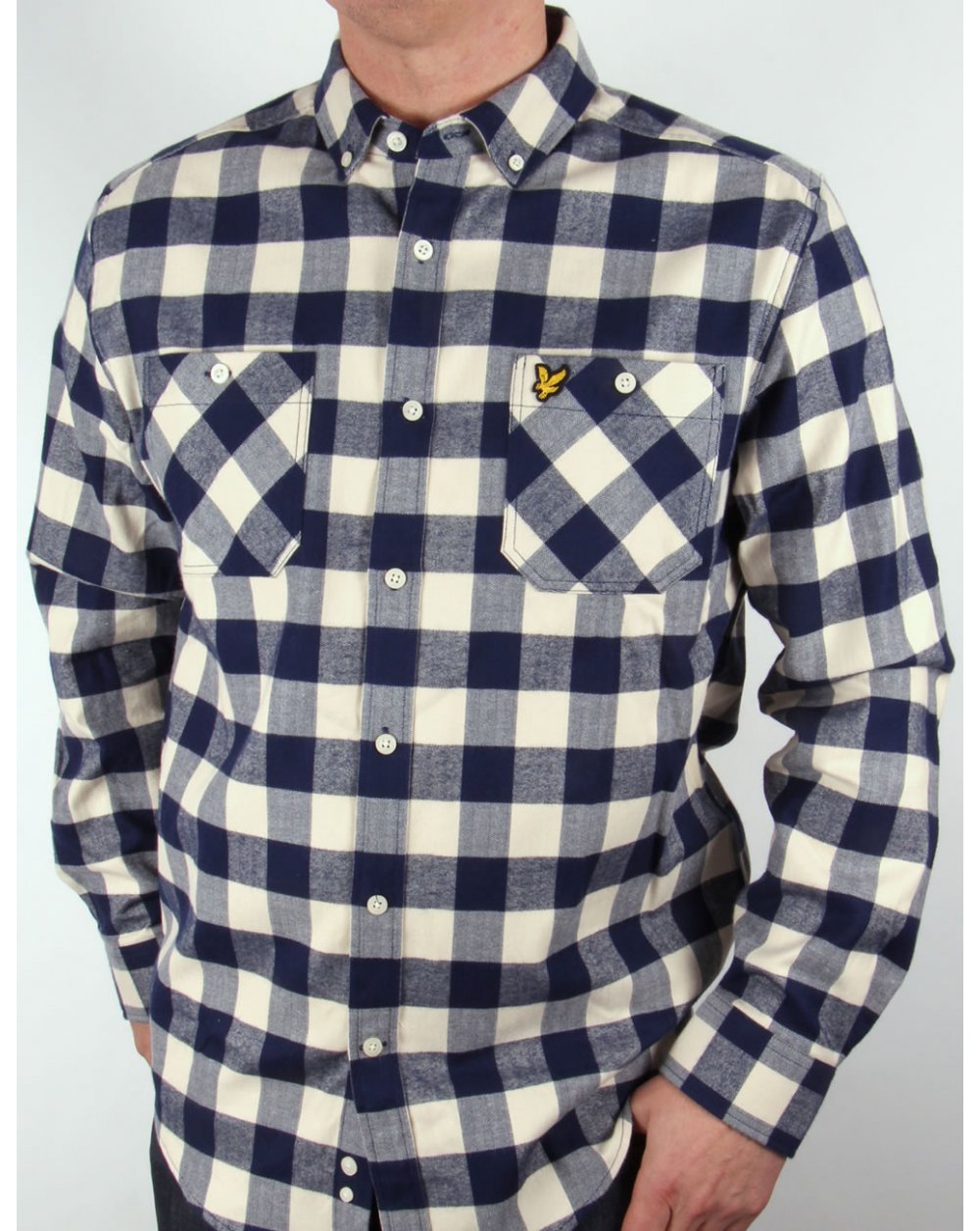 Lyle And Scott – Flanellhemd mit Fischgrätenmuster, Elfenbein/Marineblau