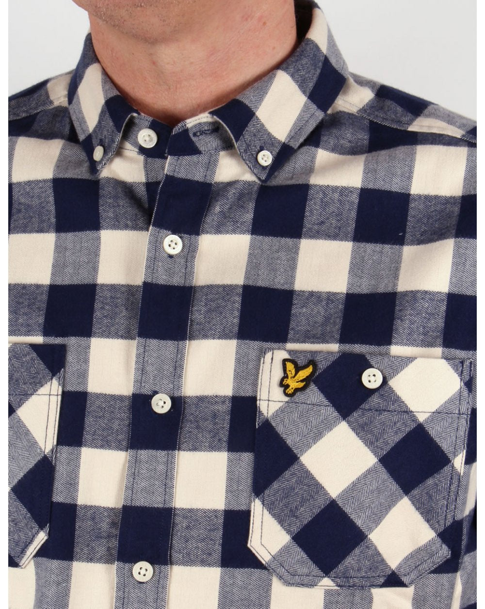 Lyle And Scott Herringbone Check Flannel Over Shirt Ivory/navy