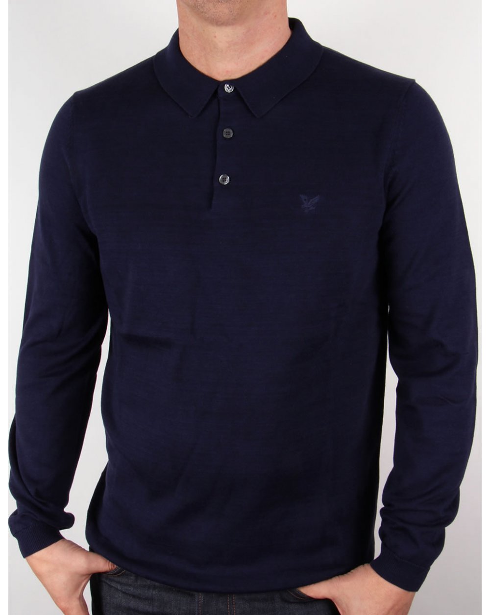 Lyle And Scott Strick-Poloshirt aus merzerisierter Baumwolle, langärmlig, Marineblau