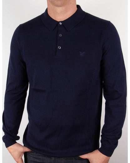 Lyle And Scott Strick-Poloshirt aus merzerisierter Baumwolle, langärmlig, Marineblau