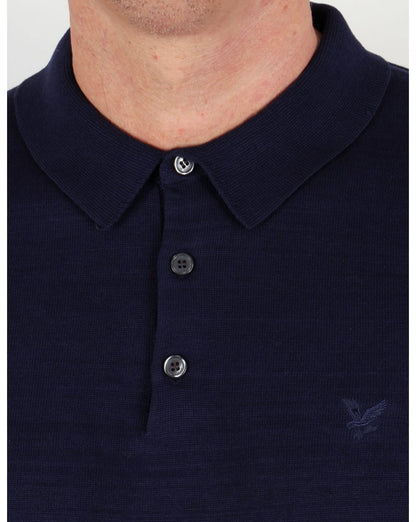 Lyle And Scott Strick-Poloshirt aus merzerisierter Baumwolle, langärmlig, Marineblau