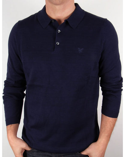 Lyle And Scott Strick-Poloshirt aus merzerisierter Baumwolle, langärmlig, Marineblau