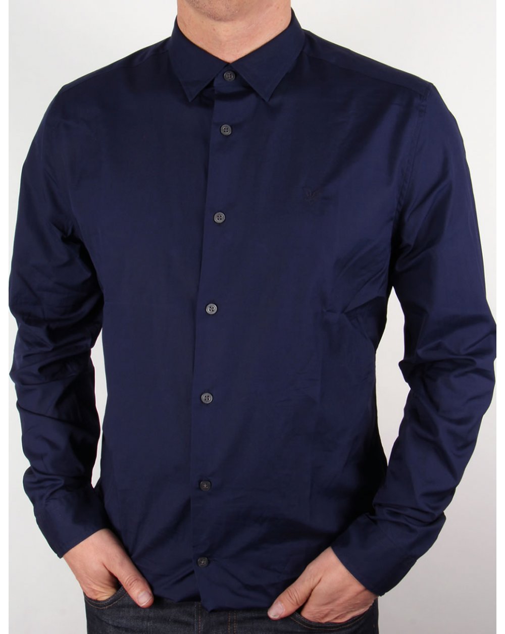 Lyle And Scott – Langärmliges Popeline-Hemd mit Tonal Badge, Marineblau