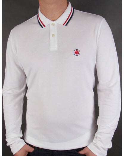 Pretty Green – Langärmliges Poloshirt mit Streifen in Weiß
