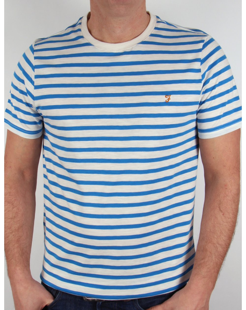 Farah Gieger Gestreiftes T-Shirt Weiß/Königsblau