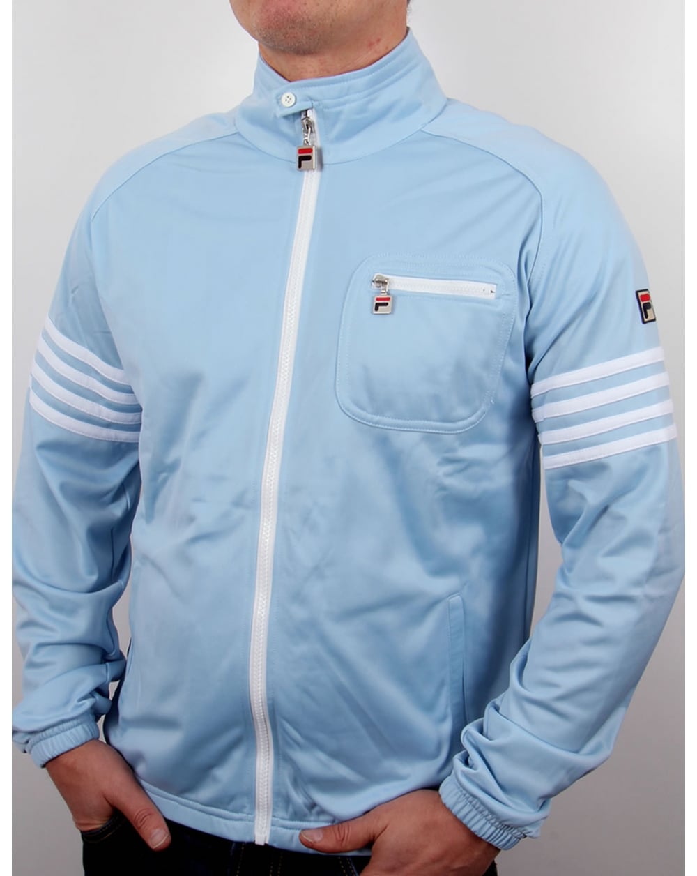 Fila Vintage 4-Streifen-Trainingsjacke Himmelblau/Weiß 