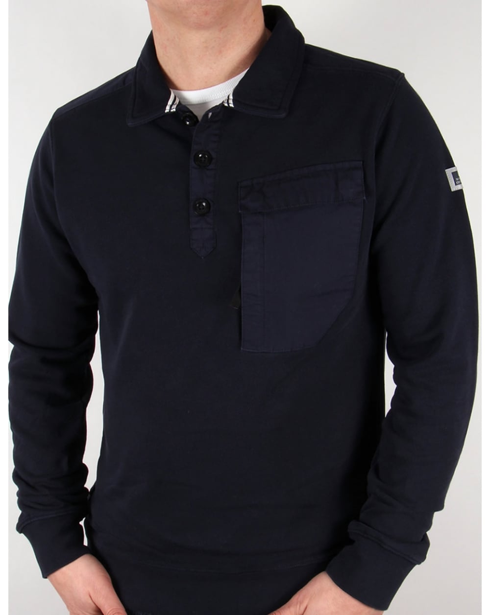 Weekend Offender – Niko – Sweatshirt mit Kragen in Marineblau