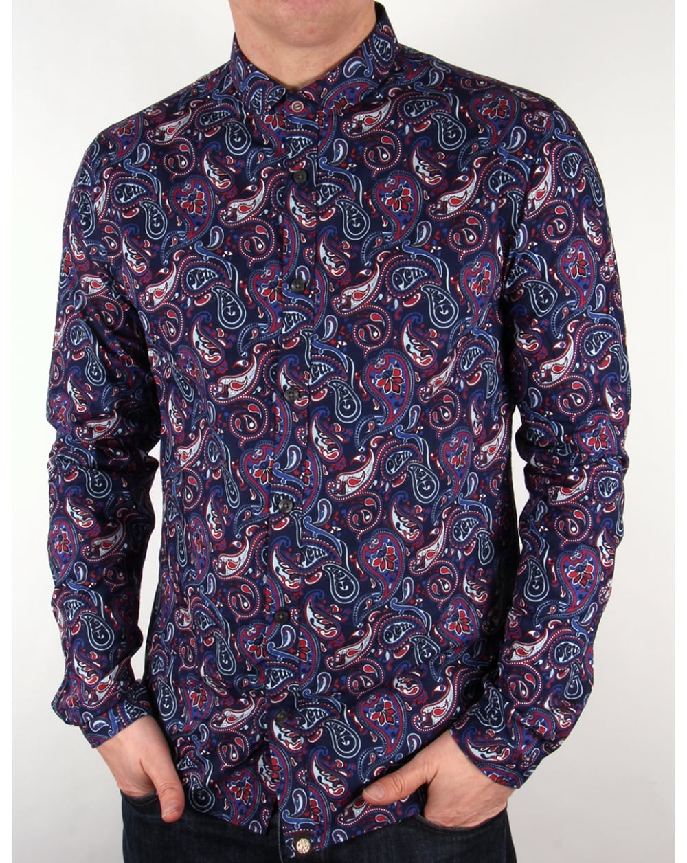 Pretty Green Sefton Paisley-Hemd, Marineblau