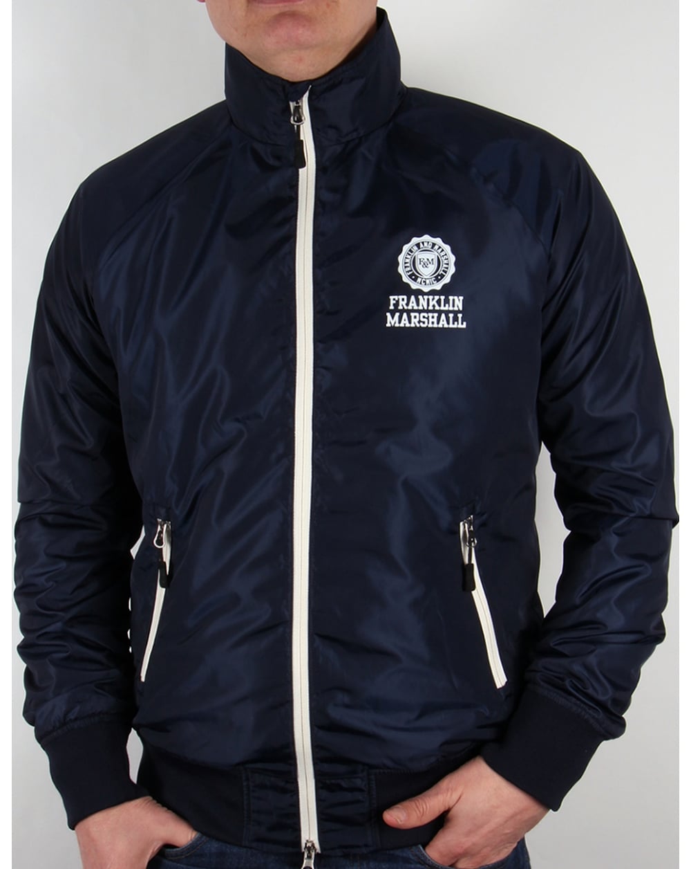 Franklin And Marshall – Uni-Jacke mit Reißverschluss und Trichterkragen, Marineblau