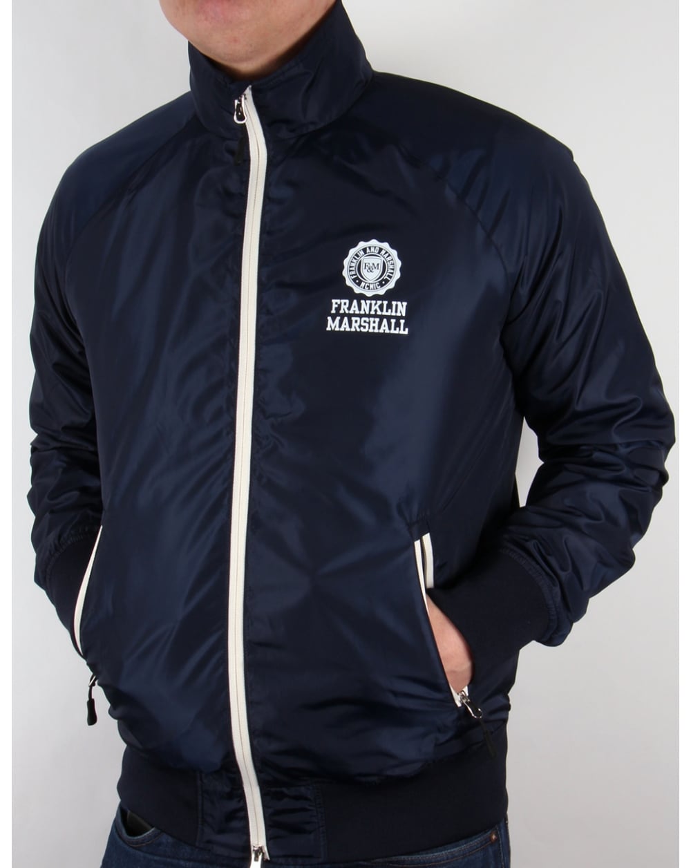 Franklin And Marshall – Uni-Jacke mit Reißverschluss und Trichterkragen, Marineblau