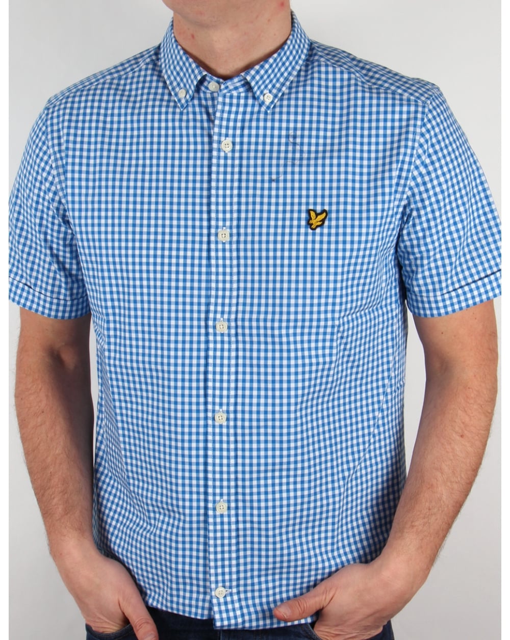 Lyle And Scott – Kurzärmliges Hemd mit Gingham-Karomuster, tiefes Kobaltblau