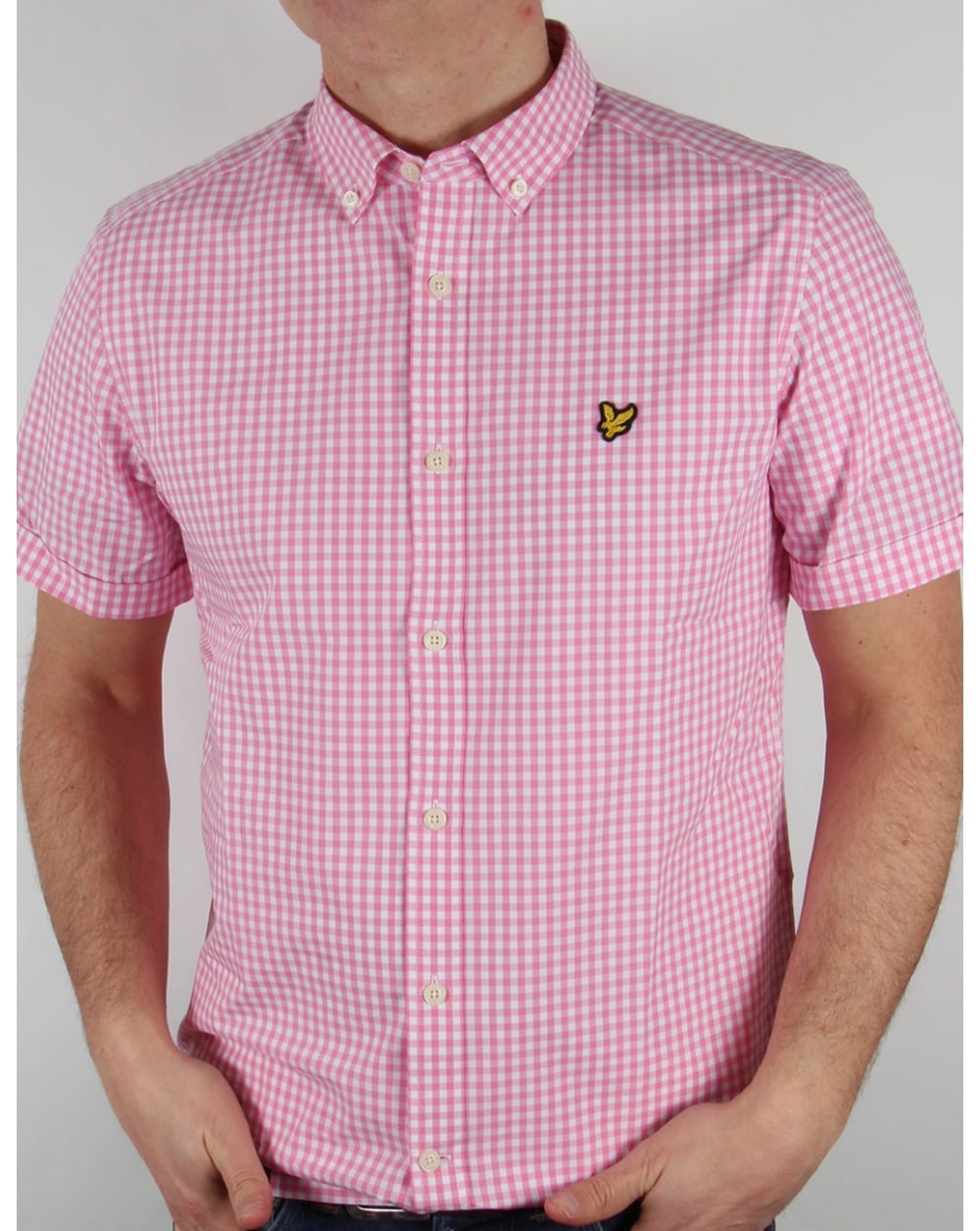 Lyle And Scott – Kurzärmliges Hemd mit Gingham-Karomuster, Sommerrosa