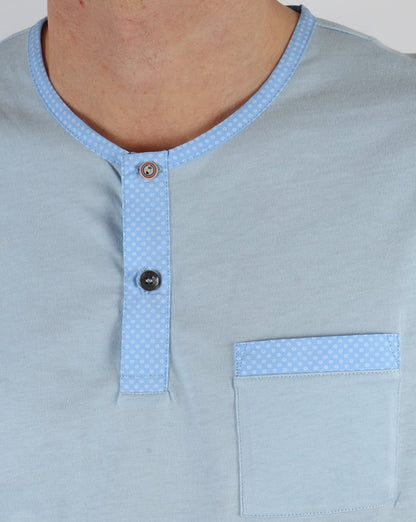 Pretty Green – Bankhall – T-Shirt mit Grandad-Kragen, Himmelblau