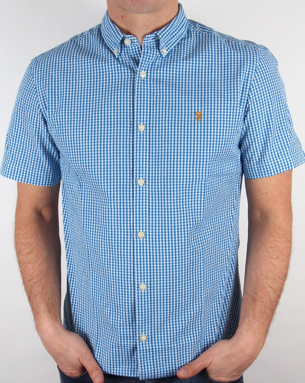 Farah Vintage Argyle Kurzarmhemd Sierra Blue