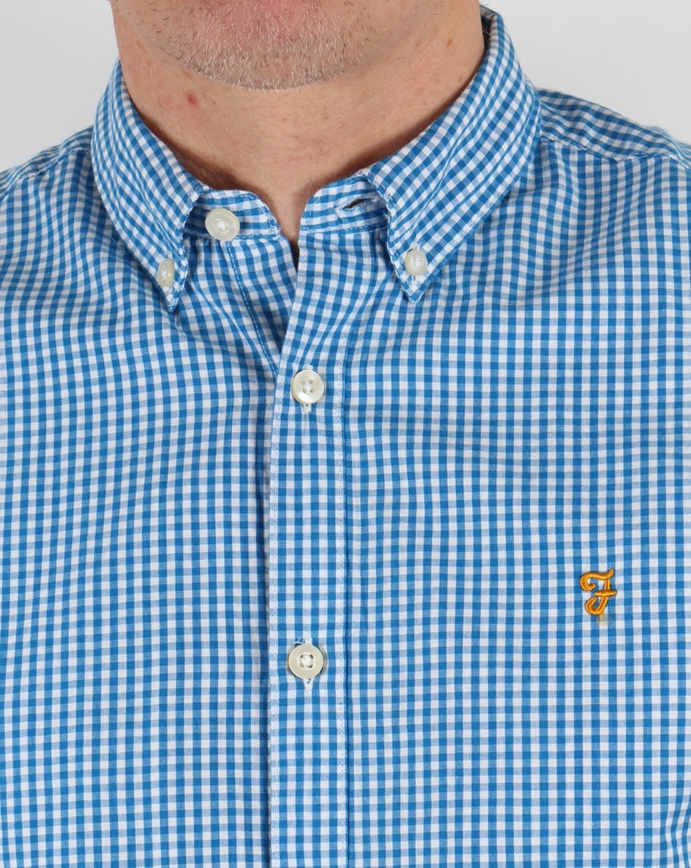 Farah Vintage Argyle Kurzarmhemd Sierra Blue