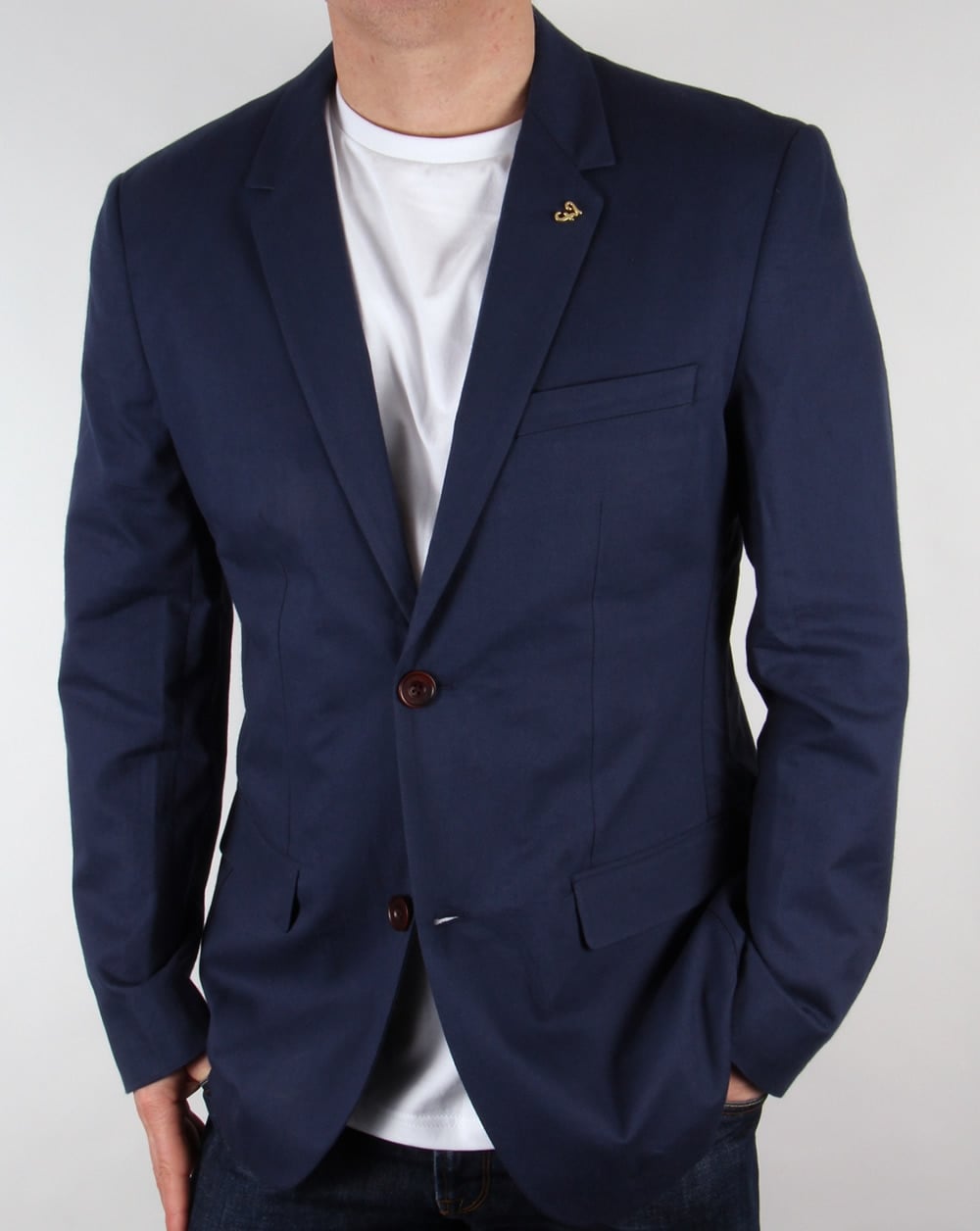Farah Vintage – Newington – Blazer in Honigwabenoptik, Marineblau