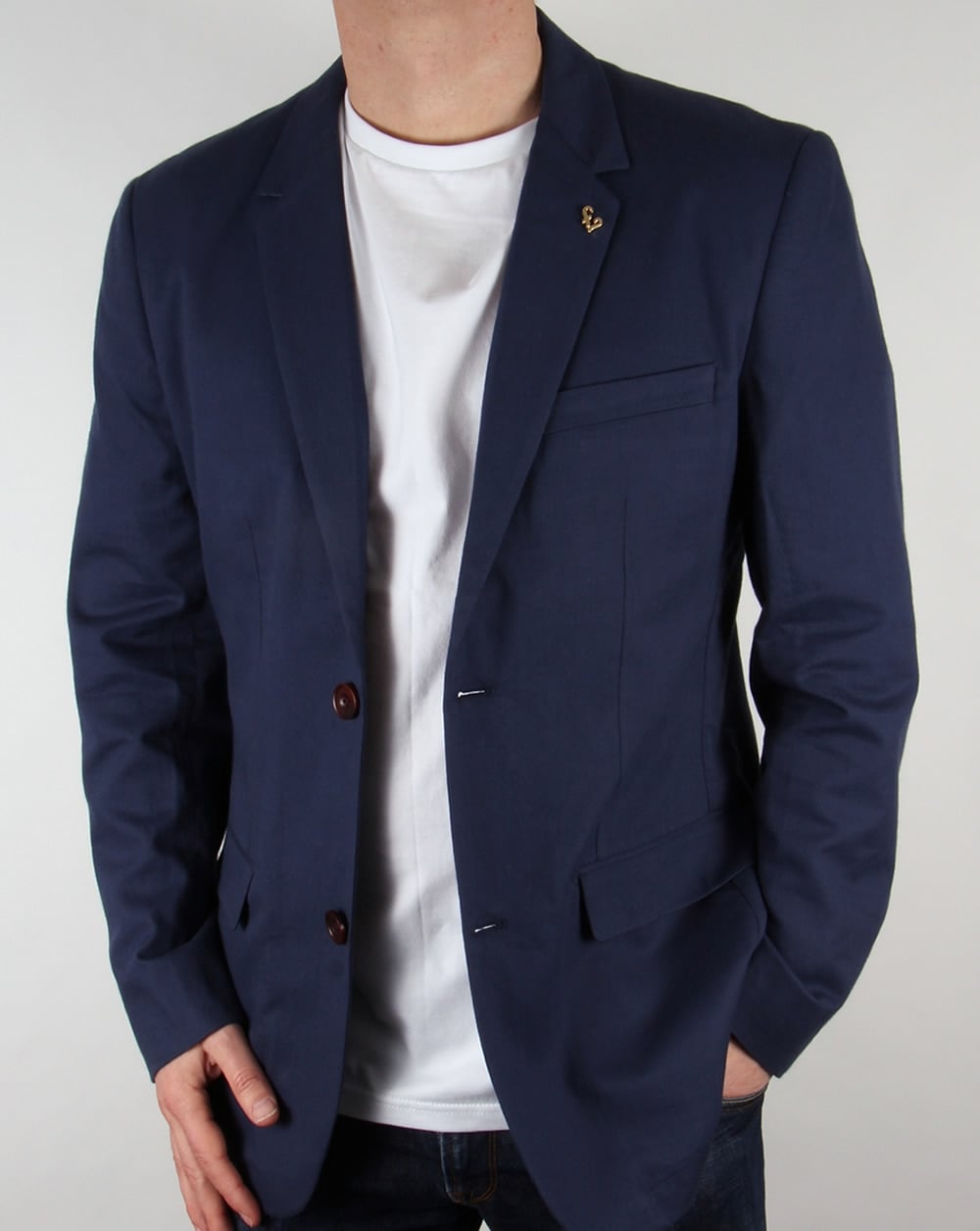 Farah Vintage – Newington – Blazer in Honigwabenoptik, Marineblau