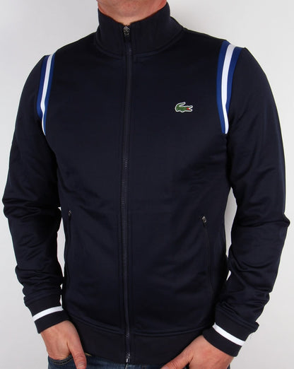 Lacoste – Trainingsoberteil mit Schulterstreifen, Marineblau/Royalblau/Weiß